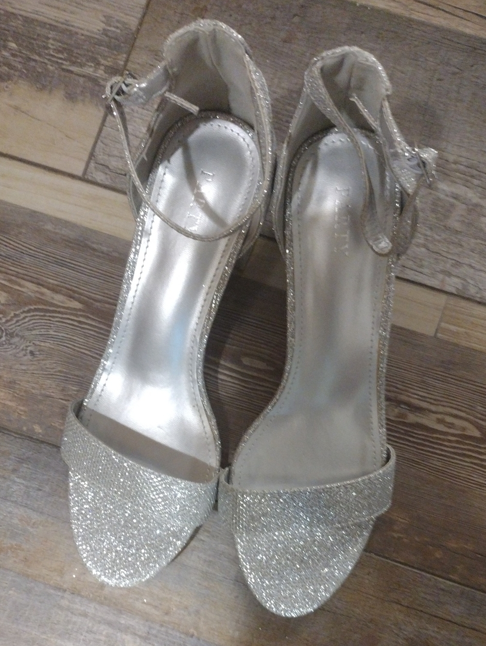 Glitter Ankle-Strap Heeled Sandals in Silver New